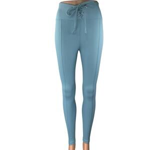 Year Of Ours x Bandier Blue Ribbed Tie Front Skinny Trousers Leggings Pants S